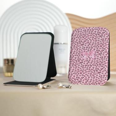 Imagem de Espelho de maquiagem portátil Millennium Leopard Print, mini espelho de maquiagem portátil dobrável, espelho de contorno quadrado portátil com flip vertical, adequado para todos em várias ocasiões