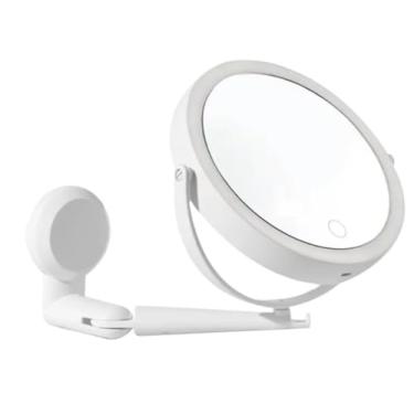 Imagem de Espelhos de Maquiagem Espelho Giratório 360° LED 3 Tons Aumento 5x Touch Bateria Recarregável com Fixação na Parede