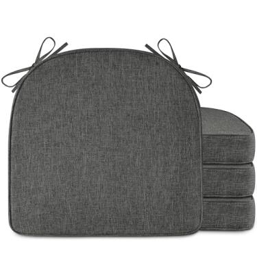 Imagem de AddGrace Conjunto de 4 almofadas de cadeira de cozinha antiderrapantes para cadeira de jantar com capa lavável na máquina, almofadas de assento de cozinha em forma de D com laços 42 x 40 x 5 cm, cinza
