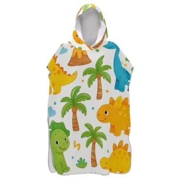 Imagem de TSENQUE Roupão com capuz fofo de dinossauros brancos com estampa de dinossauros e surfe para adultos toalha com capuz floral leve masculino feminino poncho com capuz