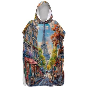 Imagem de Joisal Poncho de surfe para adultos trocador de roupa de praia com capuz toalha de banho unissex poncho adulto com capuz City Street Paris