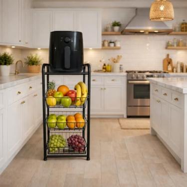 Imagem de Fruteira de Chão Premium com 3 Cestos e Tampo de Aço – Super Resistente e Funcional(PRETA SEM RODINHA)