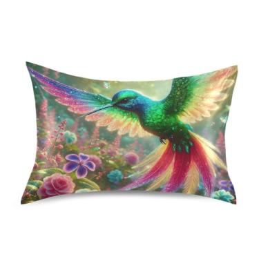 Imagem de King Queen Travesseiros Padrão Vibrante Beija-Flor Jardim Flores Cetim Verde Estampa Animal Impressão Animal Refrescante para Cama de Casa Sofá King Size 101,6 cm x 50,8 cm