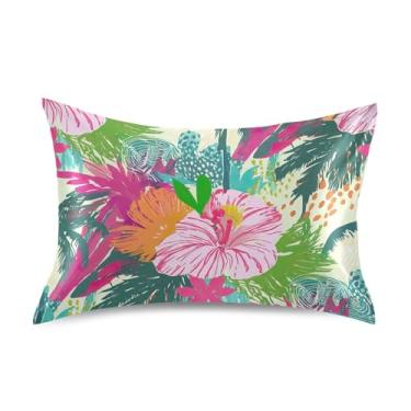 Imagem de Fronhas engraçadas flores coloridas folhas king queen almofadas padrão chinelos cetim refrescante decoração de cama capa de almofada personalizada tamanho king size 101,6 cm x 50,8 cm