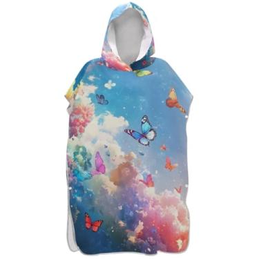 Imagem de Joisal Poncho de surfe trocador de roupão adulto praia banho com capuz toalhas com capuz plus size borboleta colorida poncho masculino com capuz