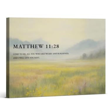 Imagem de Impressão de arte de parede em tela de versículo bíblico cristão Come to Me Matthew 11:28 Pôster das escrituras imagem aquarela arte da Bíblia emoldurada para decoração de escritório doméstico 20 x 25