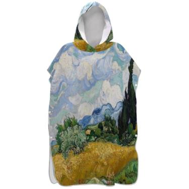 Imagem de Joisal Poncho de surfe com estampa de cipreste de campo de trigo para adultos roupão de praia com capuz toalha absorvente floral masculino feminino poncho com capuz