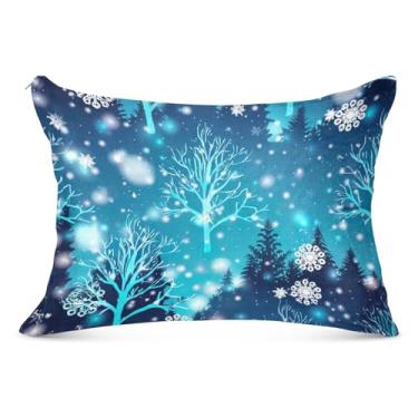 Imagem de Capas de travesseiro decorativas grandes de flanela com cenário de floresta de inverno para travesseiro padrão Queen King para decoração de travesseiros grandes, tamanho corporal, 53 cm x 137 cm