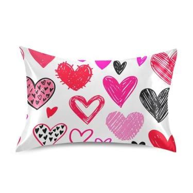 Imagem de Fronha padrão king queen corações cetim cool fronhas personalizadas cama refrescante travesseiro decoração king size 101.6 cm x 50.8 cm