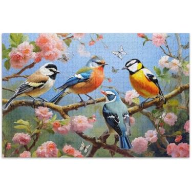 Imagem de Quebra-cabeça para adultos com cenas de pássaros florais 1000 peças presentes para elefante branco jogo mordaça presente animal arte floral, 75 x 40 centímetros