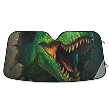 Imagem de Toldo de sol personalizado de dinossauro verde feroz para para-brisas de carro retrátil dobrável caminhão persianas de carro para janelas dianteiras automotivas S, 134,6 cm x 59,7 cm