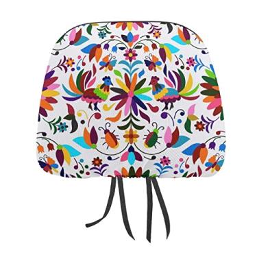 Imagem de Pássaros mexicanos coloridos sem costura em branco, 2 peças, capas universais para encosto de cabeça, capa macia para encosto de cabeça, acessórios de decoração para a maioria dos carros e veículos