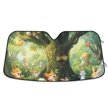 Imagem de Guarda-sol personalizado de animais da floresta de desenho animado para para-brisa de carro bonito retrátil dobrável acessórios de carro para-brisa proteção de para-sol M, 139,7 cm x 70,1 cm