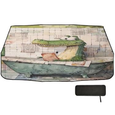 Imagem de Guarda-sol jacaré de desenho animado jacaré carro para-brisa guarda-sol bloco UV viseiras de janela para carros 147 x 75 cm acessórios de carro