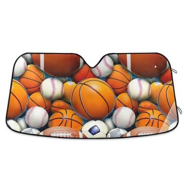Imagem de Bolas esportivas variadas bolas de basquete personalizado para-brisa de carro para-sol bonito retrátil dobrável acessórios de carro para-brisa proteção de para-sol S, 134,6 cm x 59,7 cm