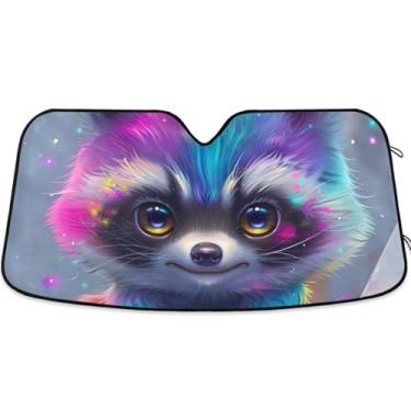 Imagem de Guarda-sol colorido arco-íris guaxinim para para-brisa de carro capa de para-brisa automotiva dobrável personalizada protetor solar floral retrátil L, 144,8 cm x 80 cm