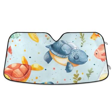 Imagem de Guarda-sol azul tartaruga de desenho animado personalizado para para-brisa de carro bonito dobrável óculos de sol para janelas frontais floral automotivo S, 134,6 cm x 59,7 cm