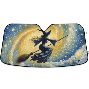 Imagem de Guarda-sol personalizado espiral bruxa para para-brisa de carro retrátil dobrável acessórios de carro persianas para-brisa frontal M, 139.7 cm x 70.1 cm