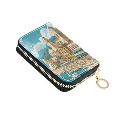 Imagem de Carteira feminina vibrante mediterrânea costeira com zíper ao redor do porta-cartão de crédito com bloqueio de RFID e porta-moedas com zíper