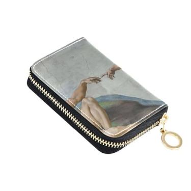 Imagem de Lindo porta-cartões com bloqueio de RFID, pequenas carteiras femininas com zíper e zíper Michelangelo Creation of Adam