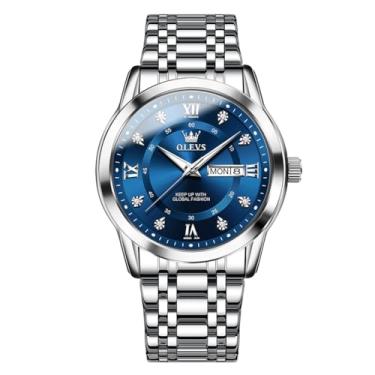 Imagem de OLEVS Novos relógios masculinos de perfume, diamante, luxuosos, para negócios, relógios de pulso de quartzo, aço inoxidável, à prova d'água, luminoso, data do dia, 5513XX: pulseira prata e mostrador