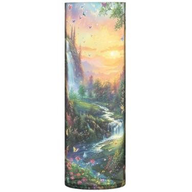 Imagem de Vaso de centro de mesa cilíndrico paisagem Sprint Forest Scene para mesa, lindo vaso alto, decorações personalizadas de plástico para quarto, 30 cm x 9,9 cm