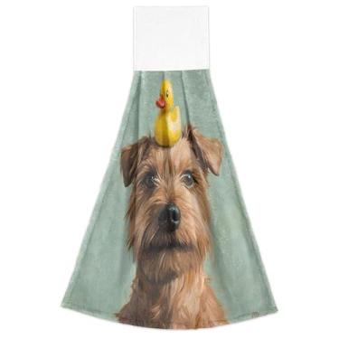 Imagem de Joisal Toalhas de mão engraçadas de pato de cachorro com laços para pendurar conjunto de 2 toalhas de cozinha macias e absorventes fofas, 46 x 35 cm