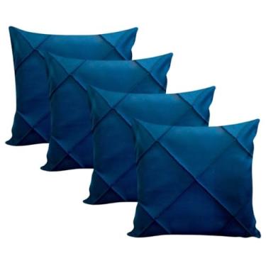 Imagem de Almofadas Cheias em Suede Drapeada 45x45cm Decorativas Sala Quarto Sofá(4 MARINHO)