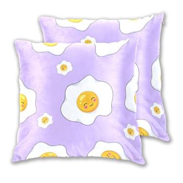 Imagem de Joitme Conjunto de 2 capas de almofadas roxas com ovos fritos, capas decorativas grandes para ambientes externos, para sala de estar, 50 x 50 cm, 2 peças