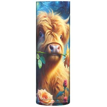 Imagem de Rose Highland Vaca Bezerro Floral Vasos de Flores Decorativos Cilindro Plástico Personalizado Vaso Grande Bonito Exclusivo Vasos para Decoração de Casa, 30 cm x 9,9 cm