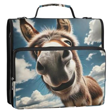 Imagem de Lindo organizador de fichário com zíper com estampa de burro, 3,8 cm, 3 anéis, anel D, bolsa para fichário do ensino médio com alça para armazenamento e alça