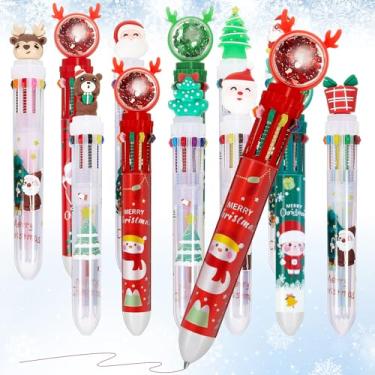 Imagem de Kosiz 12 canetas esferográficas multicoloridas de Natal, 10 em 1, papai noel, rena, árvore de Natal, 0,7 mm, para escritório, escola, Natal, sala de aula, presente de estudante, lembrancinha de festa