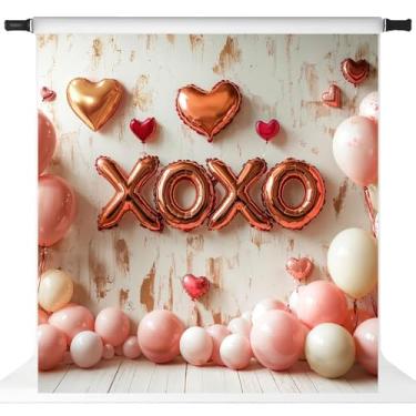 Imagem de Kate Balões de coração rosa XOXO para parede branca, fundo de foto, adereços de estúdio, 3 x 3 m