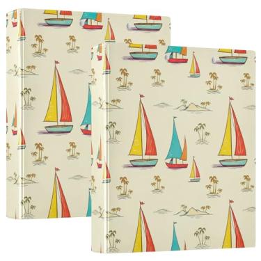 Imagem de Fichários de três anéis amarelos claros personalizados para veleiros 3 cm, 200 folhas, fichário de prancheta, anel redondo, 31,5 x 27 x 6 cm, pacote com 2