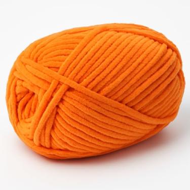Imagem de Fio de cobertor de chenille, poliéster de pelúcia supervolumoso, laranja brilhante, 297 g/220 metros, fio grosso macio para crochê e tricô