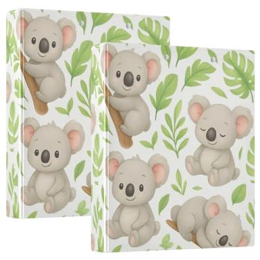 Imagem de Fichários fofos com 3 anéis de folhas verdes de coalas de 3 cm comporta 200 folhas, portfólio fofo, fichário, 31,5 x 27 x 6 cm, pacote com 2