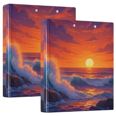 Imagem de Lindos fichários Ocean Sunset Waves de 3,8 cm, 3 anéis, 200 folhas, 3 pastas de anéis, floral, redondo, fichário de escritório, 31,5 x 27 x 6 cm, 1 pacote