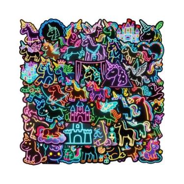 Imagem de Adesivos De Luz Neon De Unicórnio Em Estilo Cartoon, 50 Peças, Decalqu