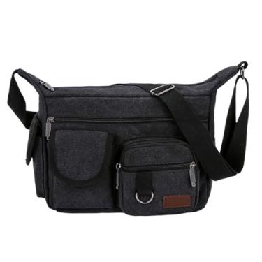 Imagem de Bolsa masculina de lona Business Postman - Mochila casual de grande capacidade e bolsa de ombro transversal para uso diário, Preto, One Size