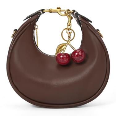Imagem de JQWSVE Pequenas bolsas femininas com alça superior mini bolsas femininas fofas bolsas de mão crescentes mini bolsas transversais com cereja, C04-marrom