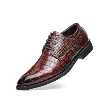 Imagem de Sapato social masculino retrô com estampa de crocodilo, moderno, formal, negócios, Oxford, casual, Marrom, 12
