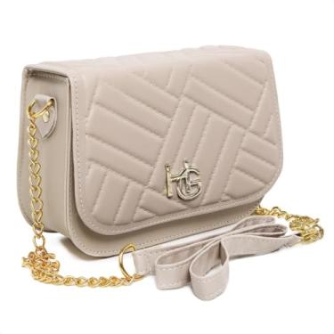 Imagem de Bolsa Transversal Feminina Preta, Alça de Corrente Dourada, Design Matelassê, Detalhe em Metal HG (Bege)