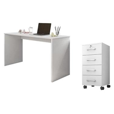 Imagem de Mesa para computador e Gaveteiro Gávea com Chave 4 Gavetas Branco Fosco - Móveis Leão