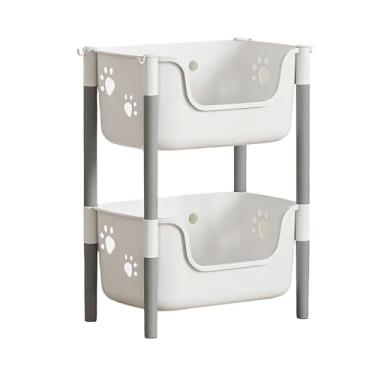 Imagem de Diydeg Organizador de Despensa, 2 Camadas Empilhável Armário Organizador Em Forma de Urso Caixas de Armazenamento de Plástico Lanche Livro Titular para Frutas Lanche (2 camadas branco cinza sem rodas)