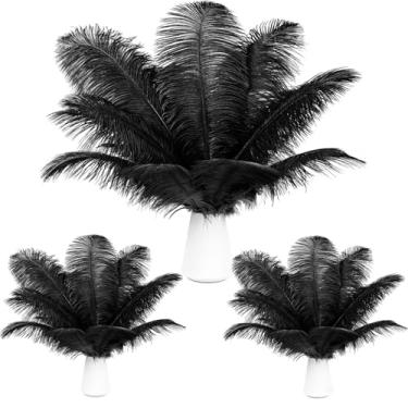 Imagem de THARAHT Penas de avestruz 90 peças de grande volume natural para vaso artesanato festa de casamento centros de mesa decoração de árvore de Natal penas, preto