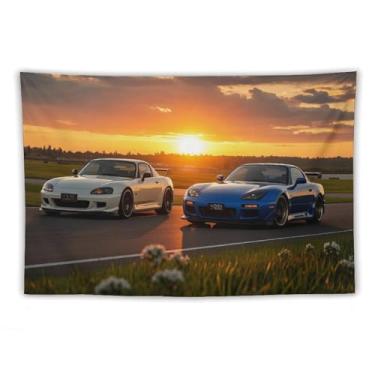 Imagem de HouLaiZhe JDM Tapeçaria de carro Jdm S2000 Rx7 pôr do sol linda parede quarto decoração de casa tapeçarias estética piquenique decoração de parede arte de parede para dormitório sala de estar 152 x