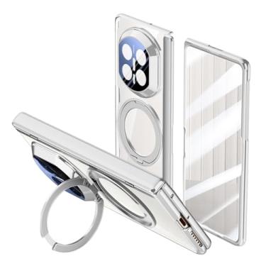 Imagem de FWYANZH Capa transparente para Huawei Mate X7, capa de proteção de borda galvanizada, suporte de anel, dobradiça de suporte à prova de choque, capa de proteção de corpo inteiro, prata, Mate X7