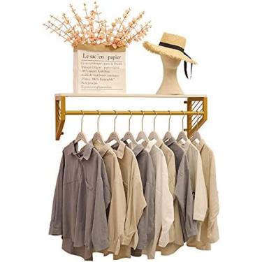 Imagem de Cabides De Parede Para Lojas De Roupas, Prateleiras Flutuantes Douradas Com Cabides, Prateleiras De Exibição De Roupas De Varejo De Metal, Para Cabides Comerciais, Vestiários, Lojas De Roupas,100