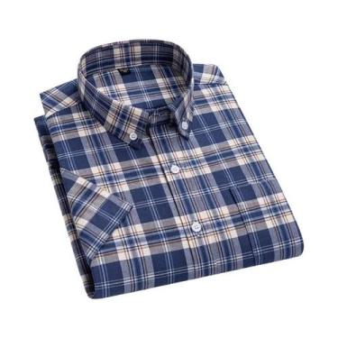 Imagem de Camisa Social Masculina 100% Algodão Oxford De Manga Curta Xadrez Ajus