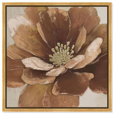 Imagem de Arte de parede floral com estampa de flor de bronze III por Art Remedy, moldura dourada, 76 x 76 cm